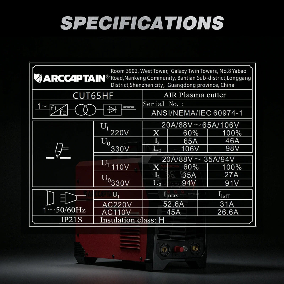 Arccaptain CUT65 HF 65A Heavy-Duty Plasma Cutter