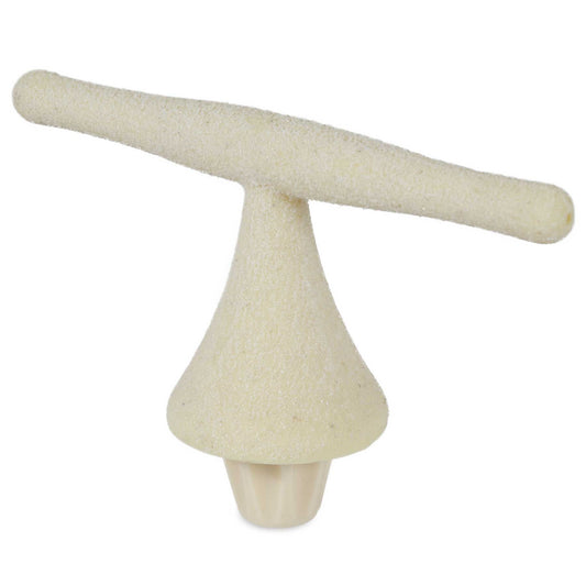 The JW Pet JW Sand Bird T-Perch features a beige, textured, cone-shaped base with a long horizontal perch on top—perfect for nail trimming or as a unique sand perch for your bird.
