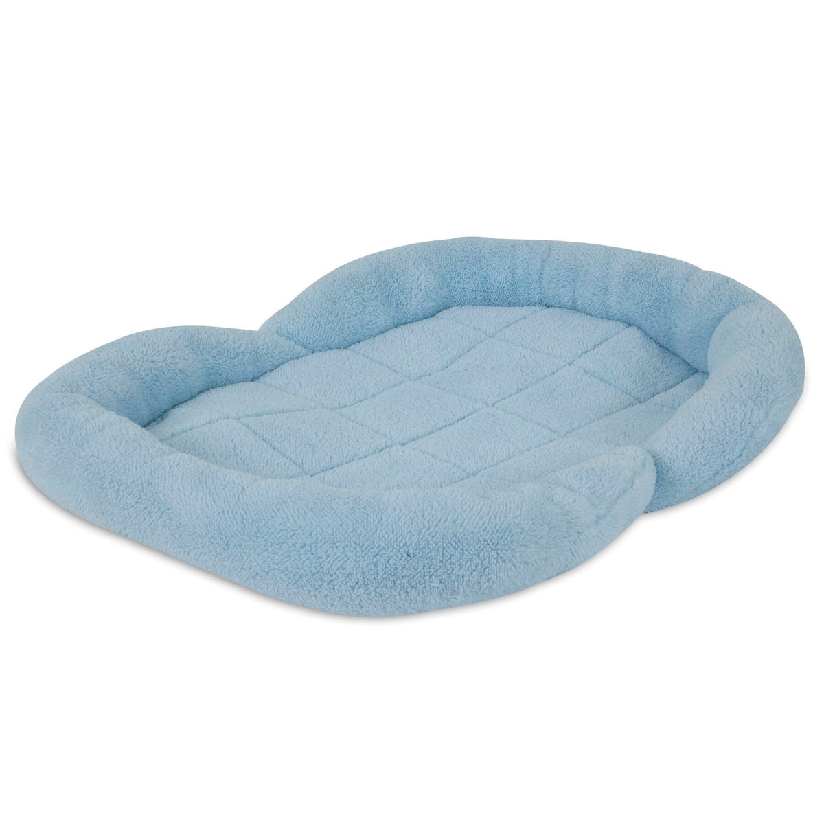 The Petmate Puppy Bolster Mat by Petmate is a soft, rectangular, light blue mat with padded sides and a quilted center—ideal as a machine washable dog bed or kennel mat, shown on a white background.