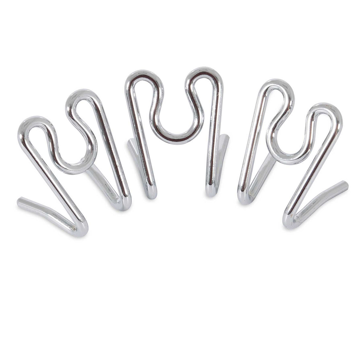 Three links from the Aspen Pet Heavy Duty Prong Collar Replacement Links are showcased in a curved line. Each silver metal link has a wavy design, set against a plain white background, offering both practicality and comfort for pets.