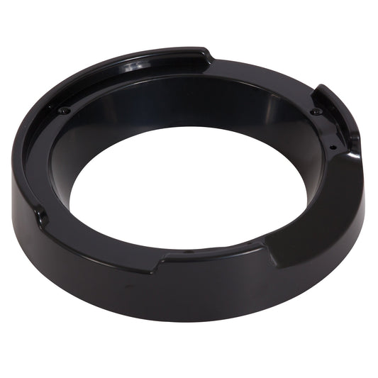A round, black plastic ashtray with three grooves for holding cigarettes and a smooth, shiny surface reflects light elegantly; it is similar in sleekness to an Aspen Pet LeBistro Automatic Feeder Replacement Food Ring Riser.